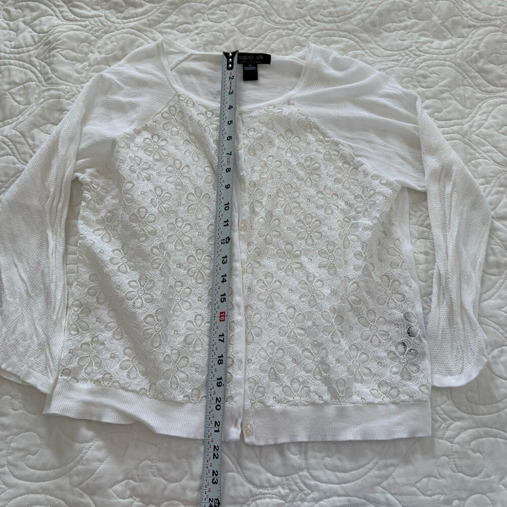 August Silk White Cotton Modal Floral Lace Button Cardigan Crewneck Size XL EUC - Picture 9 of 10